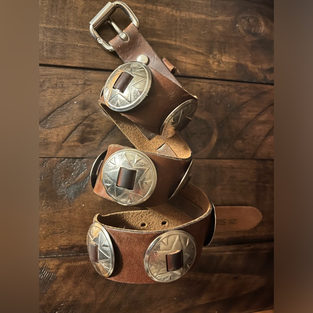 Brown Leather Belt with Silver Accents